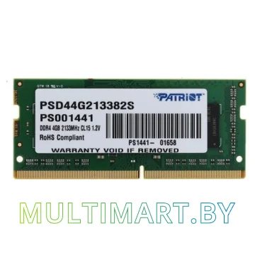 Оперативная память Patriot Signature Line 4GB DDR4 SODIMM PC4-17000 (PSD44G213382S)